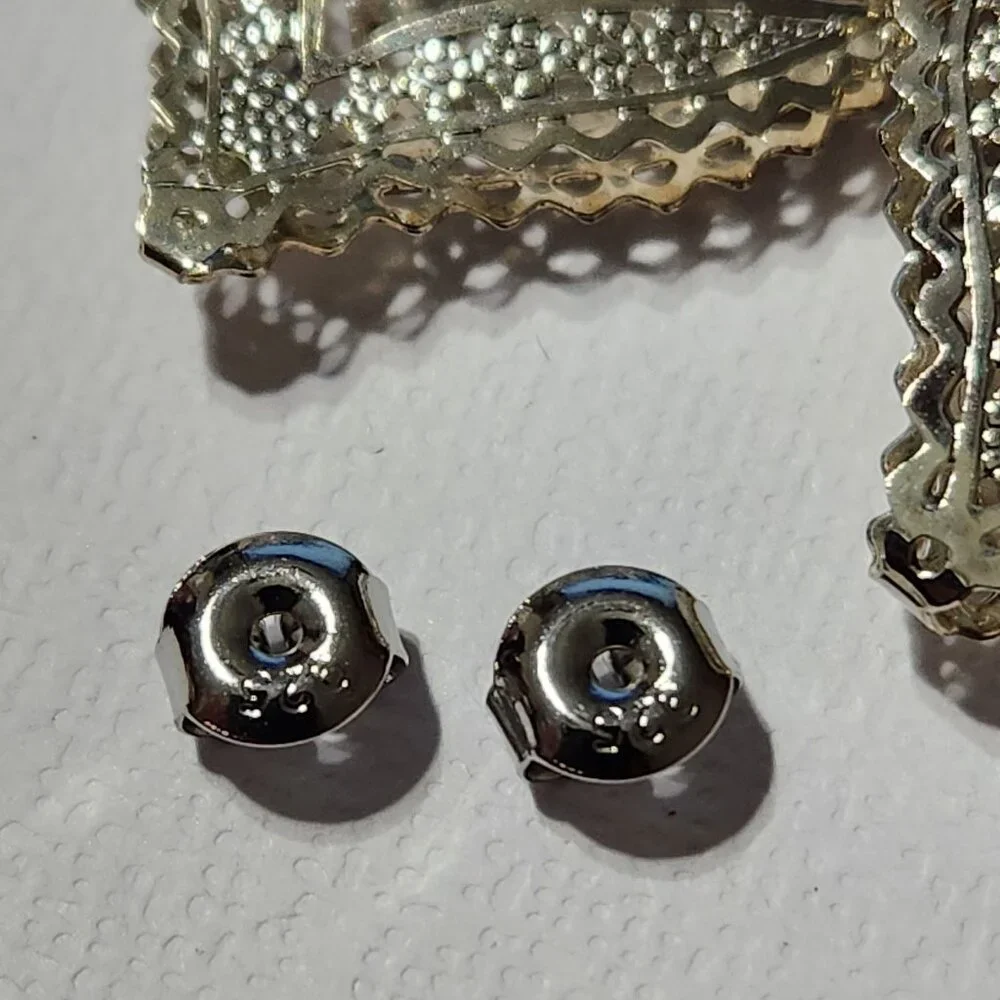 VTG NIB 3.48g 925 Retro "Puffed" Thin Silver Filigree Open Drop Stud Earrings - Picture 8 of 15